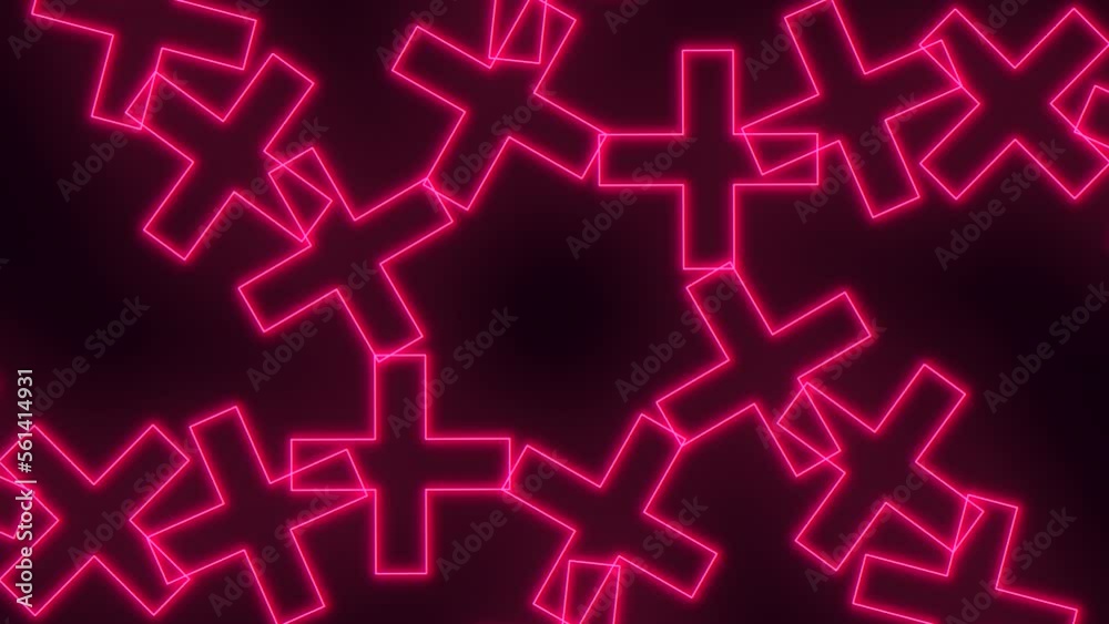 Red neon crosses pattern in rows, motion abstract disco, music and club style background Red neon crosses pattern in rows, motion abstract disco, music and club style background