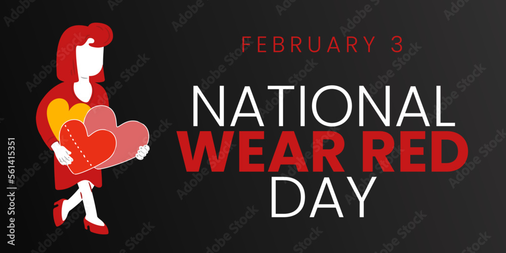 National wear red day isolated on white background with red ribbons. Raster illustration for ...