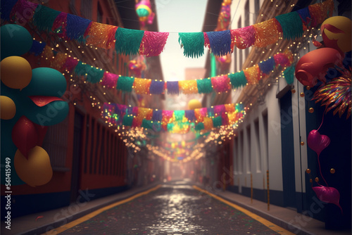 street decorated with carnival theme, Generative Ai