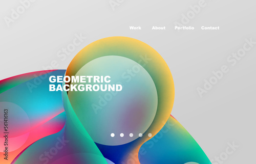 Landing page abstract liquid background. Flowing shapes, round design and circle. Web page for website or mobile app wallpaper