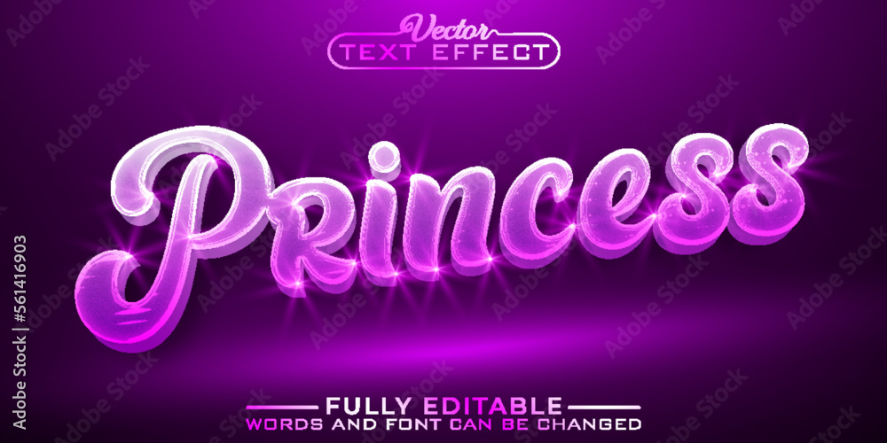 Shiny Pink Princess Vector Editable Text Effect Template - obrazy, fototapety, plakaty 