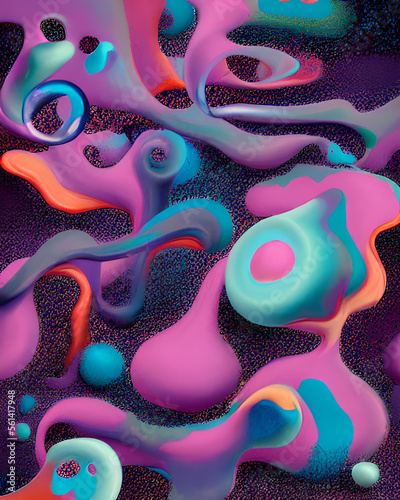 Abstract and fluid blend of large pastel colored paint blobs. Fluid motion of large shapes. generative ai