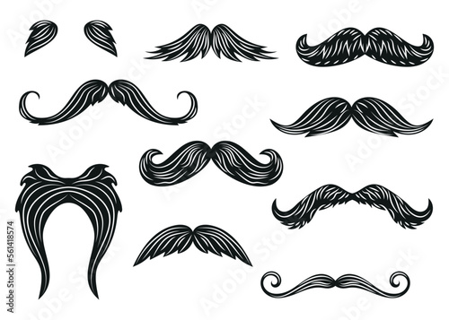 Fototapeta black mustache icons barbershop decorative illustration isolated