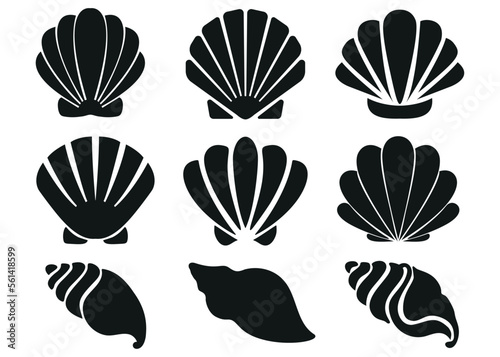 Photo seashell set silhouette illustration isolated on white background