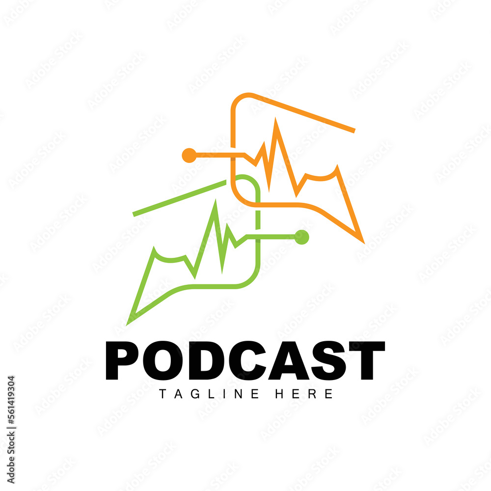 Fototapeta premium Podcast Logo, Vector, Headset and Chat, Simple Vintage Microphone Design