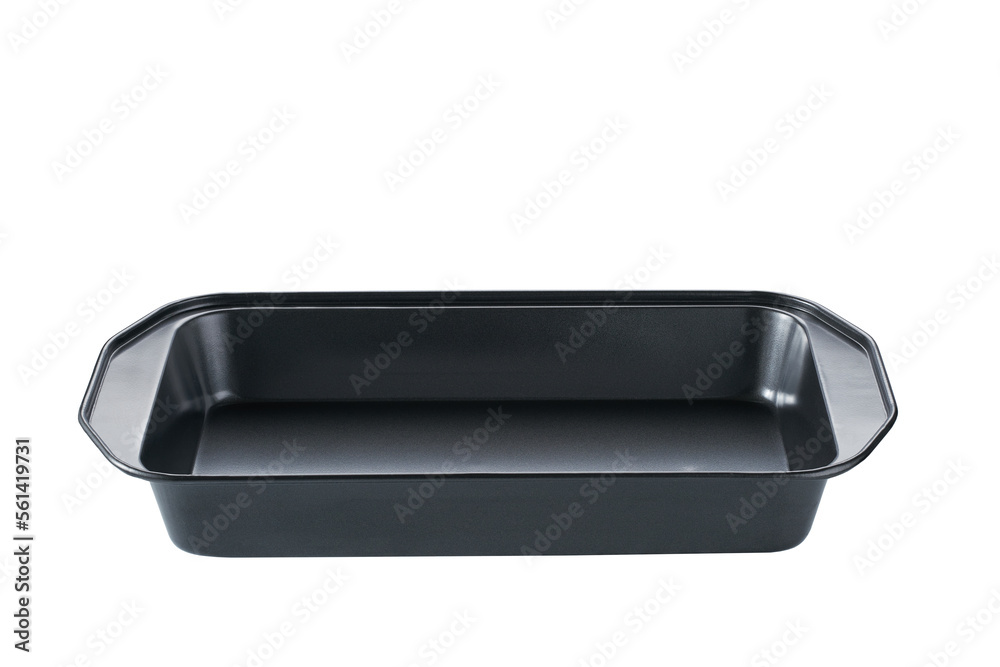 Empty oven tray for baking and roasting isolated. Rectangular baking pan for food design. Empty oven tray for baking and roasting isolated. Rectangular baking pan for food design.