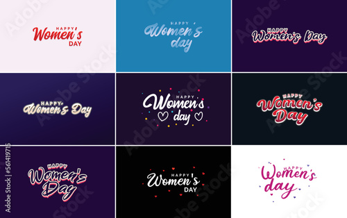 Abstract Happy Women's Day logo with a women's face and love vector design in pink and black colors © Muhammad
