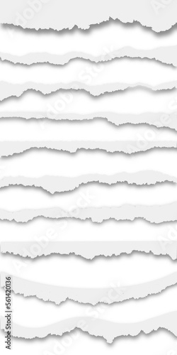 realistic pieces of torn paper edges. horizontal white paper strips