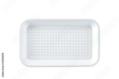 White plastic plate or styrofoam food container isolated on white background.