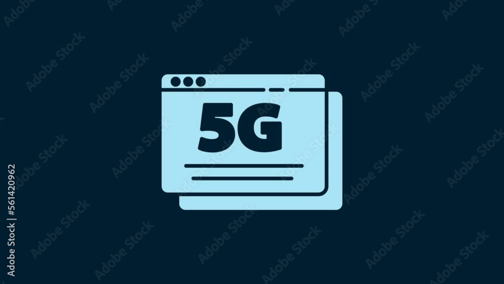 White 5G new wireless internet wifi connection icon isolated on blue background. Global network high speed connection data rate technology. 4K Video motion graphic animation White 5G new wireless internet wifi connection icon isolated on blue background. Global network high speed connection data rate technology. 4K Video motion graphic animation