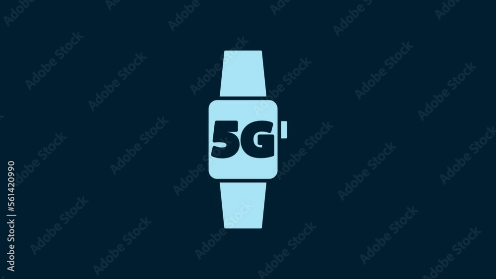 White Smart watch 5G new wireless internet wifi icon isolated on blue background. Global network high speed connection data rate technology. 4K Video motion graphic animation White Smart watch 5G new wireless internet wifi icon isolated on blue background. Global network high speed connection data rate technology. 4K Video motion graphic animation