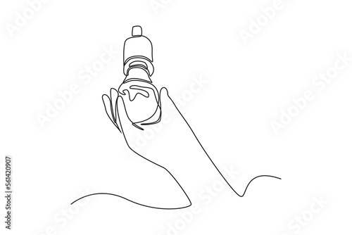 Continuous one line drawing boy hand holding earth light bulb. Earth hour concept. Single line draw design vector graphic illustration.