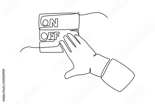 Continuous one line drawing hand turn off the lamp. Earth hour concept. Single line draw design vector graphic illustration.