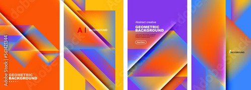 Set of abstract backgrounds - overlapping triangles with fluid gradients design. Collection of covers, templates, flyers, placards, brochures, banners