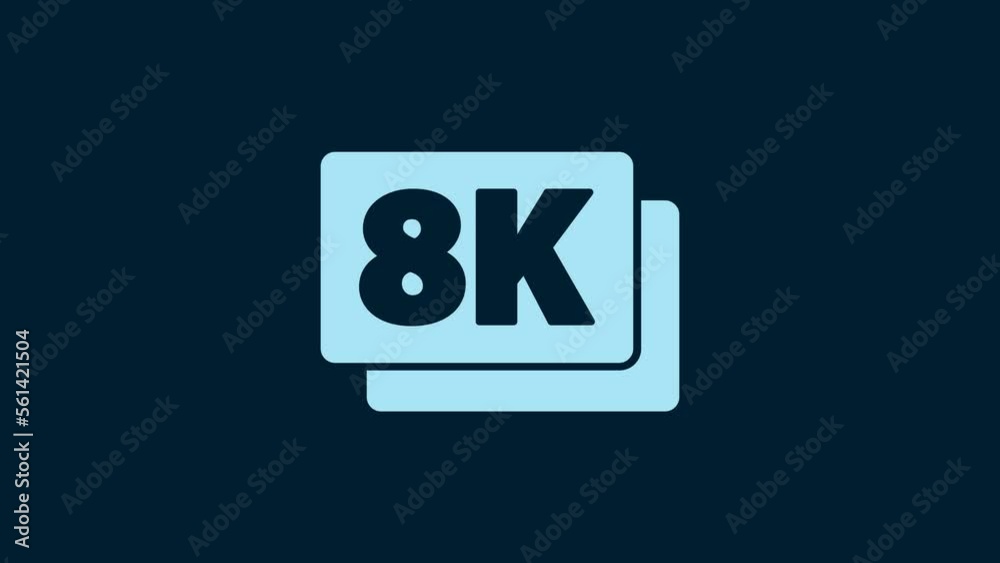 White 8k Ultra HD icon isolated on blue background. 4K Video motion graphic animation White 8k Ultra HD icon isolated on blue background. 4K Video motion graphic animation
