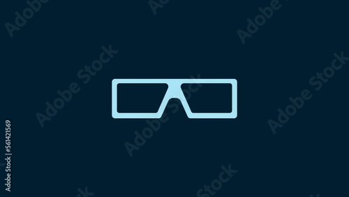 White 3D cinema glasses icon isolated on blue background. 4K Video motion graphic animation