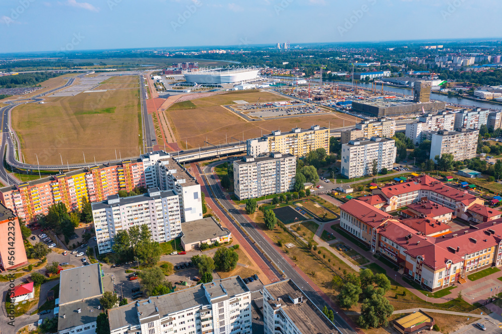 Aerial top view Kaliningrad Russia, Fishing Village, island of Kant.