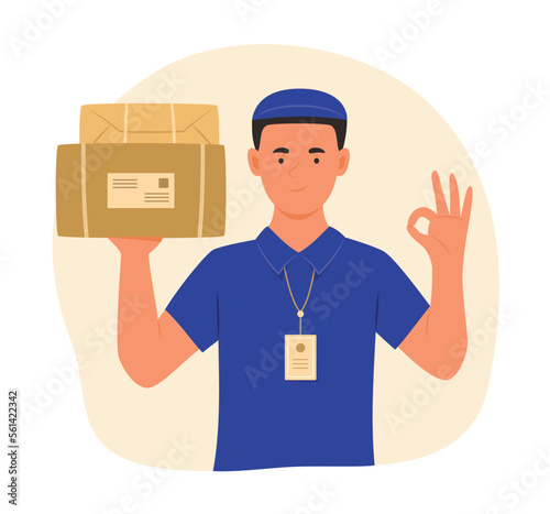 Delivery Man Holding the Parcel Boxes for Shipping Concept Illustration
