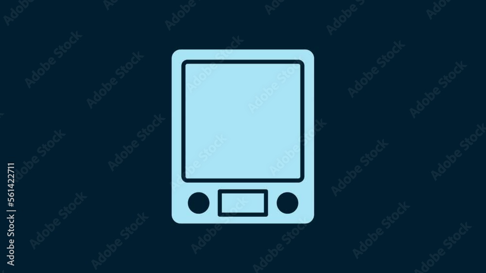 White Electronic scales icon isolated on blue background. Weight measure equipment. 4K Video motion graphic animation White Electronic scales icon isolated on blue background. Weight measure equipment. 4K Video motion graphic animation