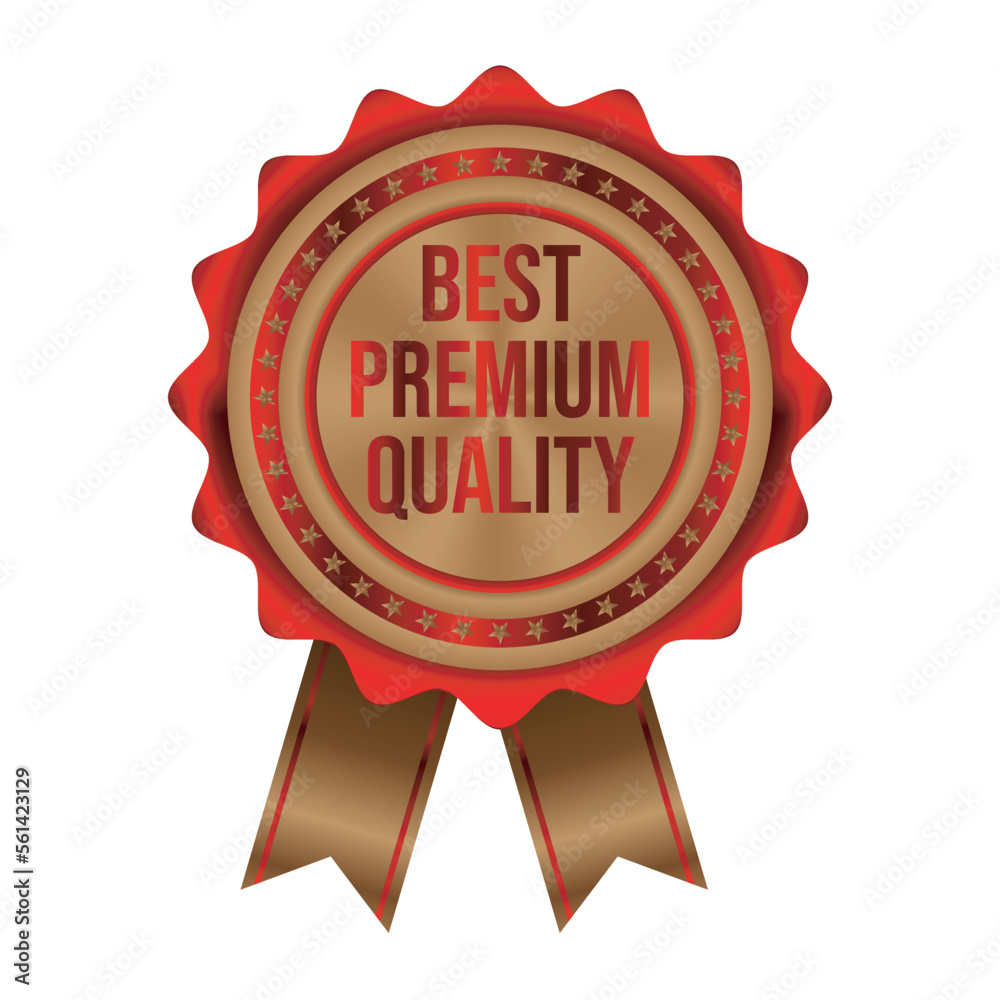 Red best premium quality badge with gold border on white background Red best premium quality badge with gold border on white background