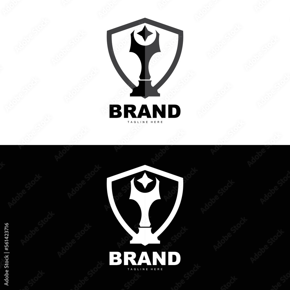 Trophy Logo Design, Award Winner Championship Trophy Vector, Success Brand