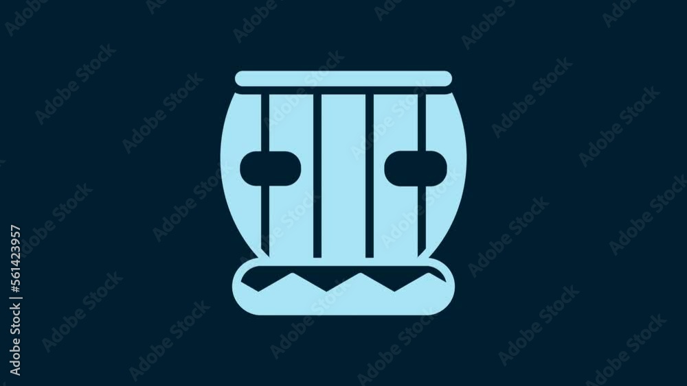 White Indian musical instrument tabla icon isolated on blue background. 4K Video motion graphic animation White Indian musical instrument tabla icon isolated on blue background. 4K Video motion graphic animation