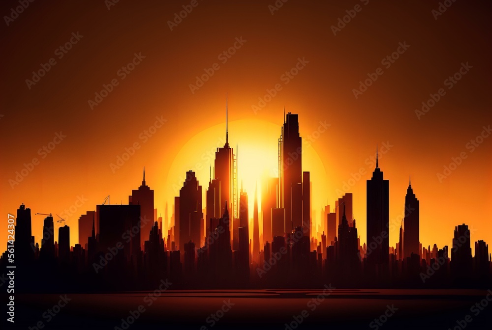 skyline at sunset, with the sun casting a golden glow over the buildings, representing the idea of leadership guiding a company to new heights (AI Generated) skyline at sunset, with the sun casting a golden glow over the buildings, representing the idea of leadership guiding a company to new heights (AI Generated)