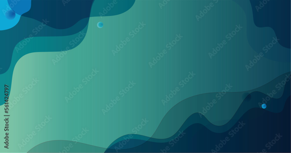 Trendy tech background features a bright blue and green gradient pattern made of fluid light waves