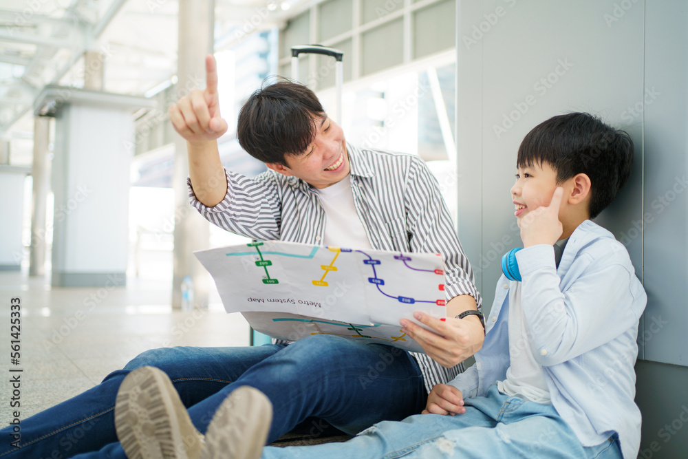 Happy cheerful Asian family traveling in the downtown together concept. Happy cheerful Asian family traveling in the downtown together concept.
