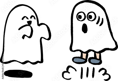 おばけに驚く仮装した人のイラスト