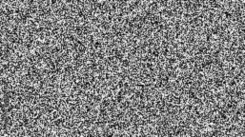 Seamless pixelated tv noise texture. White noise signal grain. Television screen interferences and glitches. Grunge background 