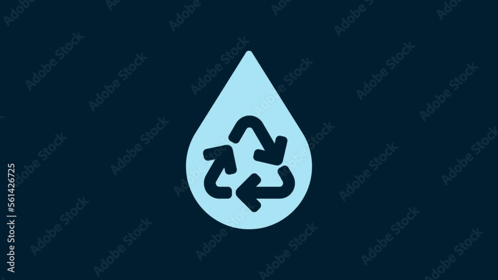 White Recycle clean aqua icon isolated on blue background. Drop of water with sign recycling. 4K Video motion graphic animation White Recycle clean aqua icon isolated on blue background. Drop of water with sign recycling. 4K Video motion graphic animation