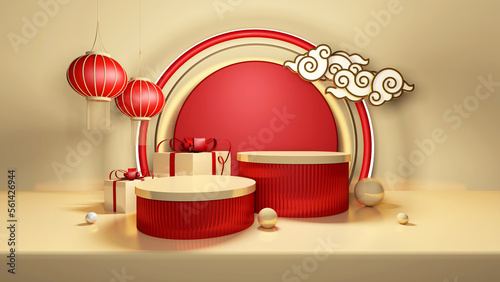 Photography Happy chinese new year for party and podium celebrations with space for message Isolated in background
