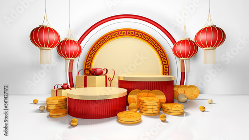 Photography Happy chinese new year for party and podium celebrations with space for message Isolated in background