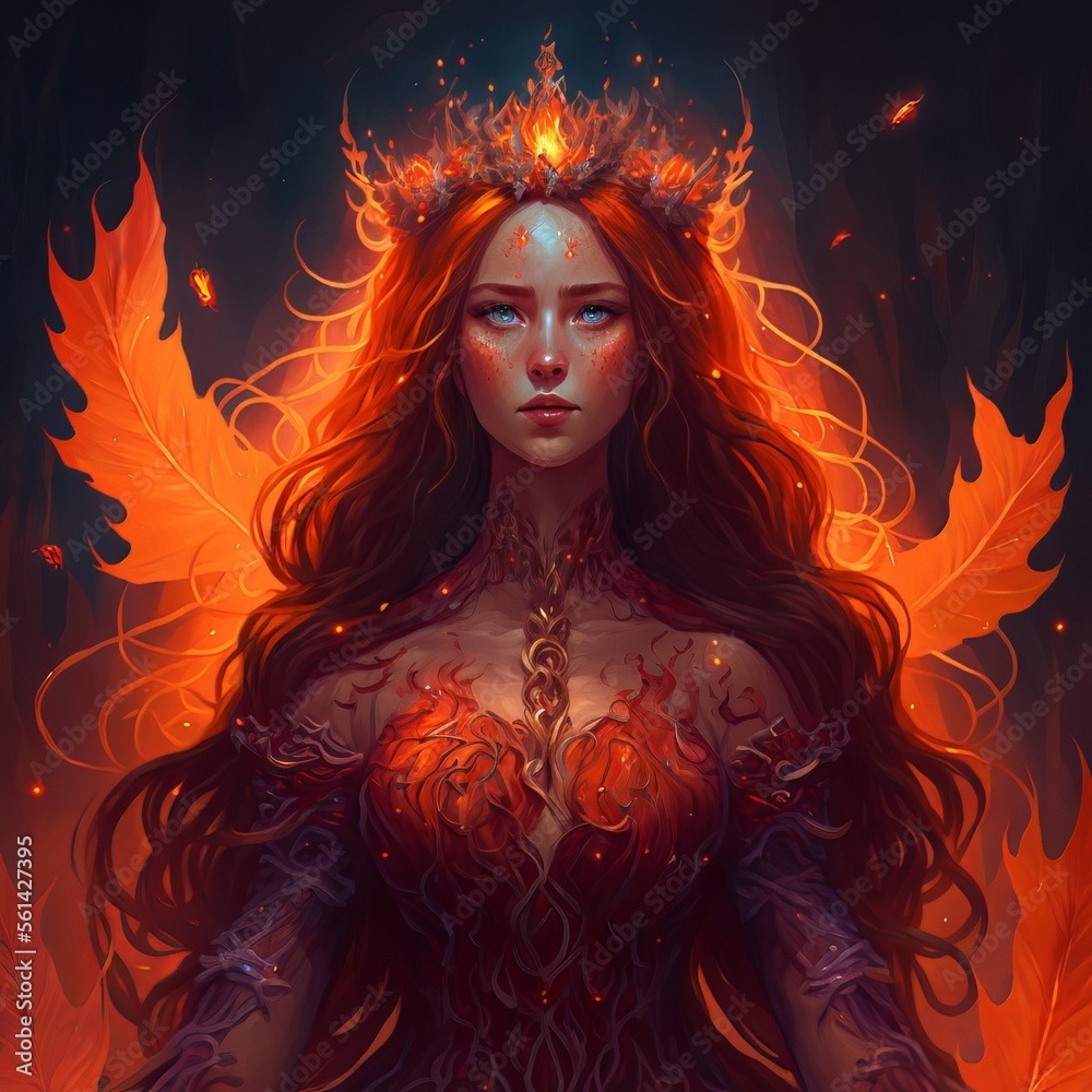 Crowned Fire Fairy Queen - A Beautiful Artistic Designer Majestic Vision of  Fantasy and Elegance for Wedding and Prom Dress Design (More  Element-Inspired Designs in my Portfolio) Stock Illustration | Adobe Stock