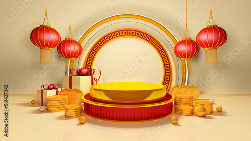 Canvas Print Happy chinese new year for party and podium celebrations with space for message Isolated in background