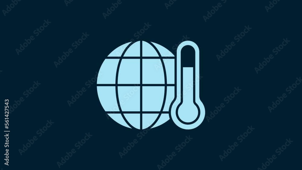 White Planet earth melting to global warming icon isolated on blue background. Ecological problems and solutions - thermometer. 4K Video motion graphic animation White Planet earth melting to global warming icon isolated on blue background. Ecological problems and solutions - thermometer. 4K Video motion graphic animation