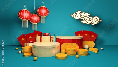 Canvas Print Happy chinese new year for party and podium celebrations with space for message Isolated in background
