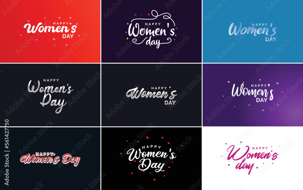 Happy Woman's Day handwritten lettering set for use in greeting or invitation cards. festive tags. and posters modern calligraphy collection on white background