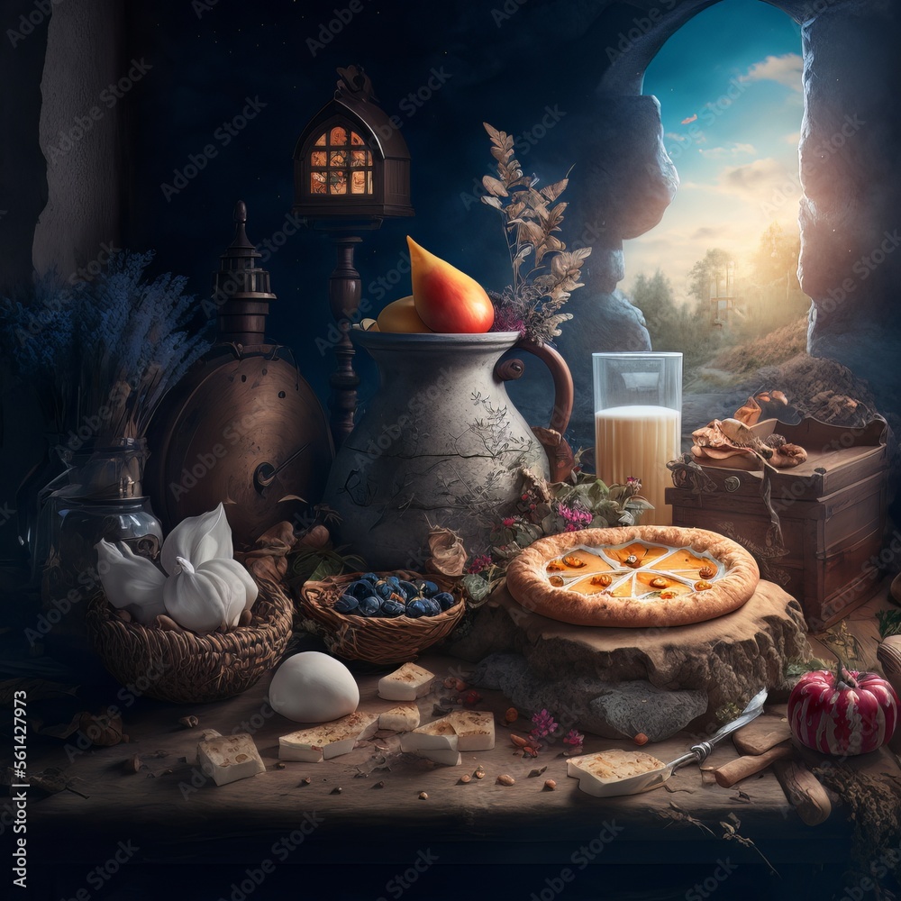 Fantasy Meets Food: A Magical and Delicious Illustration of a Dreamy and Elegant Concept of Creative Beauty and Light