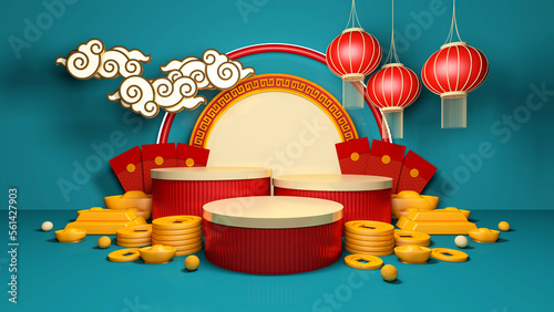 Photography Happy chinese new year for party and podium celebrations with space for message Isolated in background