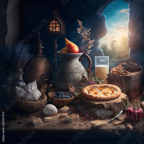 Fantasy Meets Food: A Magical and Delicious Illustration of a Dreamy and Elegant Concept of Creative Beauty and Light