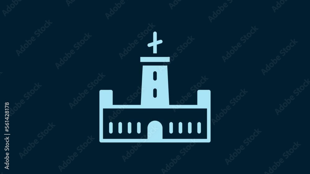 White Montjuic castle icon isolated on blue background. Barcelona, Spain. 4K Video motion graphic animation White Montjuic castle icon isolated on blue background. Barcelona, Spain. 4K Video motion graphic animation