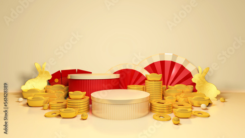 Photography Happy chinese new year for party and podium celebrations with space for message Isolated in background