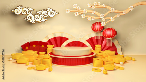 Canvas Print Happy chinese new year for party and podium celebrations with space for message Isolated in background