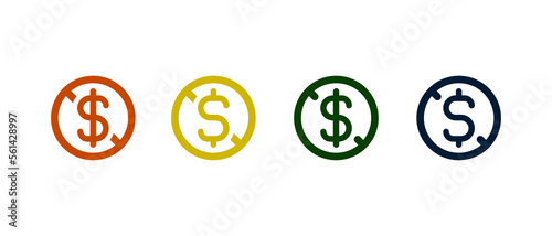No Money sign icon set on white background. no money with different color circle.