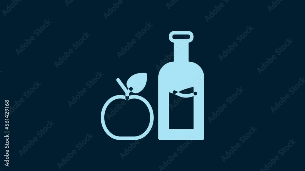 White Apple cider bottle icon isolated on blue background. Beverage glass bottle. 4K Video motion graphic animation White Apple cider bottle icon isolated on blue background. Beverage glass bottle. 4K Video motion graphic animation