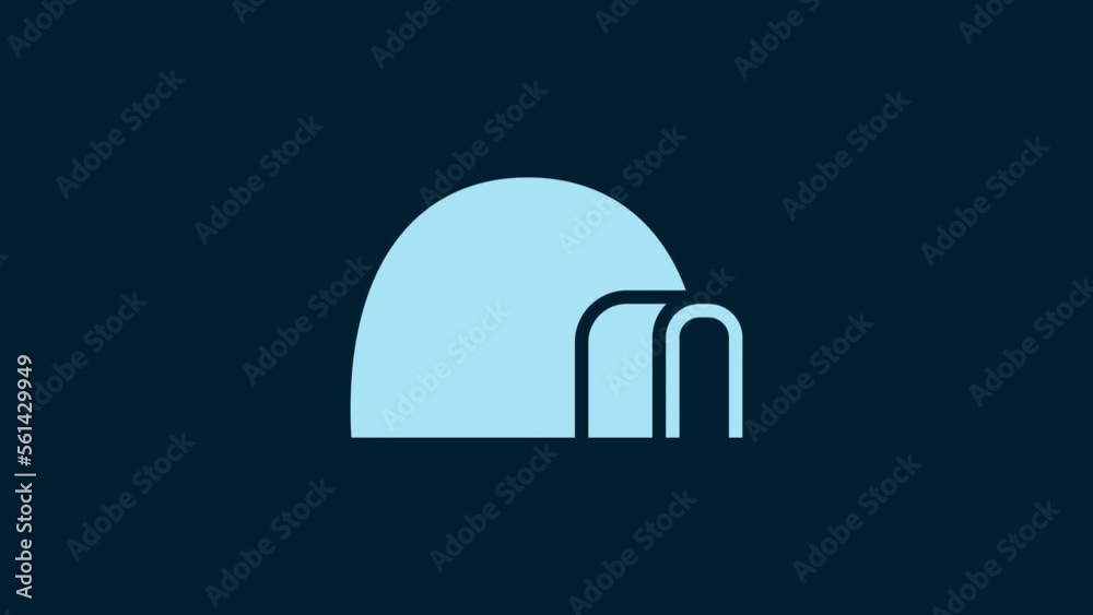 White Igloo ice house icon isolated on blue background. Snow home, Eskimo dome-shaped hut winter shelter, made of blocks. 4K Video motion graphic animation