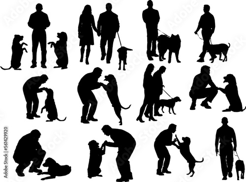 people silhouettes with dog