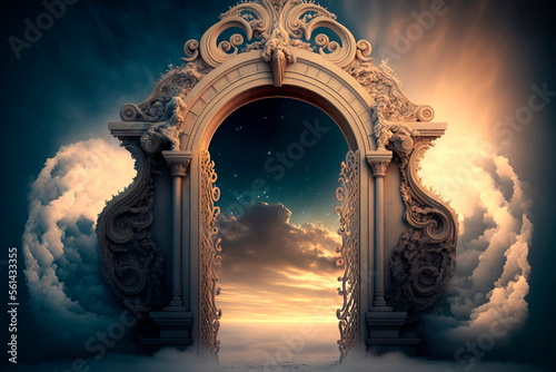 Fototapeta Heaven's gate to heaven, end of life  Generative AI